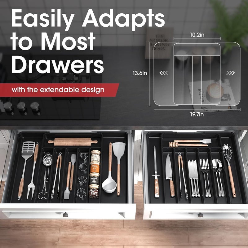 AUJEN Silverware Organizer - Expandable Kitchen Drawer Organizer, Adjustable Utensil Organizer, Cutlery Tray for Forks, Knives, Multipurpose Kitchen Organizers and Storage Solution, Black, Large - Image 5